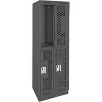 Clean Line Lockers, 2 -tier, Bank of 2, 24" x 12" x 76", Steel, Charcoal, Rivet (Assembled), Perforated R.M.G. Prévention