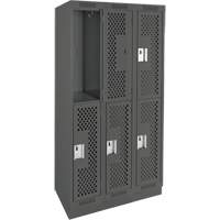 Clean Line Lockers, 2 -tier, Bank of 3, 36" x 12" x 76", Steel, Charcoal, Rivet (Assembled), Perforated R.M.G. Prévention