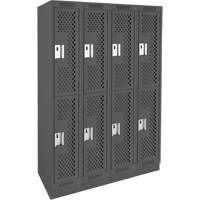 Clean Line Lockers, 2 -tier, Bank of 4, 48" x 12" x 76", Steel, Charcoal, Rivet (Assembled), Perforated R.M.G. Prévention
