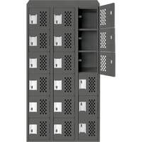 Assembled Lockerettes Clean Line Perforated Economy Lockers, 6 -tier, Bank of 3, 18" x 72" x 12", Steel R.M.G. Prévention