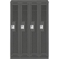 Clean Line Lockers, Bank of 4, 48" x 18" x 82", Steel, Charcoal, Rivet (Assembled), Perforated R.M.G. Prévention