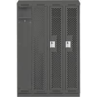 Clean Line Lockers, Bank of 4, 48" x 18" x 82", Steel, Charcoal, Rivet (Assembled), Perforated R.M.G. Prévention