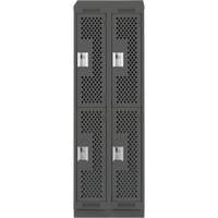 Clean Line Lockers, 2 -tier, Bank of 2, 24" x 12" x 82", Steel, Charcoal, Rivet (Assembled), Perforated R.M.G. Prévention