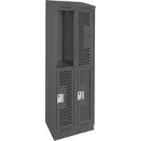 Clean Line Lockers, 2 -tier, Bank of 2, 24" x 12" x 82", Steel, Charcoal, Rivet (Assembled), Perforated R.M.G. Prévention