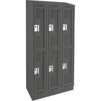 Clean Line Lockers, 2 -tier, Bank of 3, 36" x 12" x 82", Steel, Charcoal, Rivet (Assembled), Perforated R.M.G. Prévention