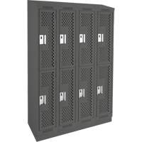 Clean Line Lockers, 2 -tier, Bank of 4, 48" x 12" x 82", Steel, Charcoal, Rivet (Assembled), Perforated R.M.G. Prévention