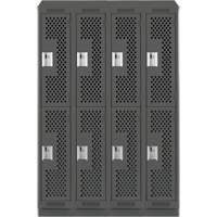 Clean Line Lockers, 2 -tier, Bank of 4, 48" x 12" x 82", Steel, Charcoal, Rivet (Assembled), Perforated R.M.G. Prévention