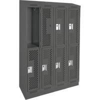 Clean Line Lockers, 2 -tier, Bank of 4, 48" x 12" x 82", Steel, Charcoal, Rivet (Assembled), Perforated R.M.G. Prévention