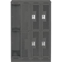 Clean Line Lockers, 2 -tier, Bank of 4, 48" x 12" x 82", Steel, Charcoal, Rivet (Assembled), Perforated R.M.G. Prévention