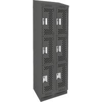 Clean Line Lockers, 3 -tier, Bank of 2, 24" x 18" x 82", Steel, Charcoal, Rivet (Assembled), Perforated R.M.G. Prévention