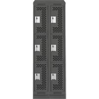 Clean Line Lockers, 3 -tier, Bank of 2, 24" x 18" x 82", Steel, Charcoal, Rivet (Assembled), Perforated R.M.G. Prévention
