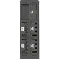 Clean Line Lockers, 3 -tier, Bank of 2, 24" x 18" x 82", Steel, Charcoal, Rivet (Assembled), Perforated R.M.G. Prévention