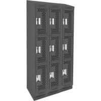 Clean Line Lockers, 3 -tier, Bank of 3, 36" x 18" x 82", Steel, Charcoal, Rivet (Assembled), Perforated R.M.G. Prévention