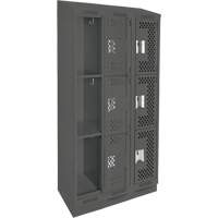 Clean Line Lockers, 3 -tier, Bank of 3, 36" x 18" x 82", Steel, Charcoal, Rivet (Assembled), Perforated R.M.G. Prévention