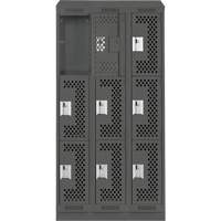 Clean Line Lockers, 3 -tier, Bank of 3, 36" x 18" x 82", Steel, Charcoal, Rivet (Assembled), Perforated R.M.G. Prévention