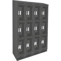 Clean Line Lockers, 3 -tier, Bank of 4, 48" x 18" x 82", Steel, Charcoal, Rivet (Assembled), Perforated R.M.G. Prévention