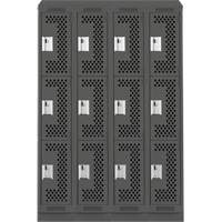 Clean Line Lockers, 3 -tier, Bank of 4, 48" x 18" x 82", Steel, Charcoal, Rivet (Assembled), Perforated R.M.G. Prévention