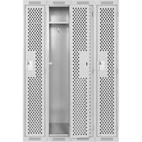 Clean Line Lockers, Bank of 4, 48" x 15" x 72", Steel, Grey, Rivet (Assembled), Perforated R.M.G. Prévention