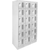 Assembled Lockerettes Clean Line Perforated Economy Lockers, 6 -tier, Bank of 3, 18" x 72" x 12", Steel R.M.G. Prévention