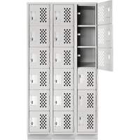 Assembled Lockerettes Clean Line Perforated Economy Lockers, 6 -tier, Bank of 3, 18" x 72" x 12", Steel R.M.G. Prévention