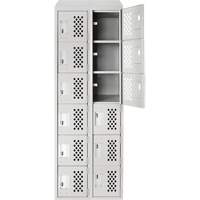 Assembled Lockerettes Clean Line Perforated Economy Lockers, 6 -tier, Bank of 2, 18" x 72" x 12", Steel R.M.G. Prévention