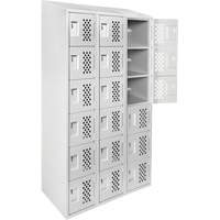 Assembled Lockerettes Clean Line Perforated Economy Lockers, 6 -tier, Bank of 3, 18" x 72" x 12", Steel R.M.G. Prévention