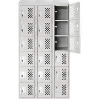 Assembled Lockerettes Clean Line Perforated Economy Lockers, 6 -tier, Bank of 3, 18" x 72" x 12", Steel R.M.G. Prévention