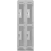 Clean Line Lockers, 2 -tier, Bank of 2, 24" x 12" x 82", Steel, Grey, Rivet (Assembled), Perforated R.M.G. Prévention