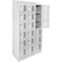 Assembled Lockerettes Clean Line Perforated Economy Lockers, 6 -tier, Bank of 3, 18" x 72" x 12", Steel R.M.G. Prévention