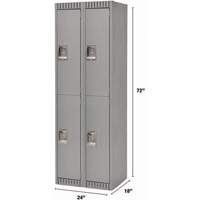 Lockers, 2 -tier, Bank of 2, 24" x 18" x 72", Steel, Grey, Knocked Down R.M.G. Prévention