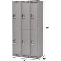 Lockers, 2 -tier, Bank of 3, 36" x 18" x 72", Steel, Grey, Knocked Down R.M.G. Prévention