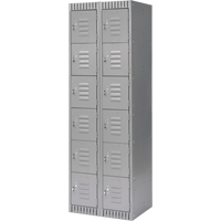 Lockers, 6 -tier, Bank of 2, 24" x 18" x 72", Steel, Grey, Knocked Down R.M.G. Prévention