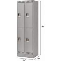 Lockers, 2 -tier, Bank of 2, 24" x 18" x 76", Steel, Grey, Knocked Down R.M.G. Prévention