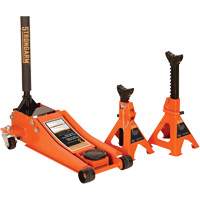 Low Profile Service Jack with Safety Stands, 3 Ton(s) Capacity, 2-19/20" Lowered, 19-9/10" Raised, Manual Hydraulic R.M.G. Prévention