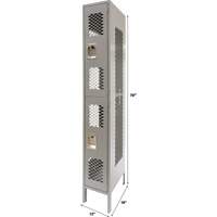 Vented Lockers, 2 -tier, 12" x 18" x 78", Steel, Grey, Knocked Down, Perforated R.M.G. Prévention