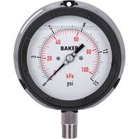 Manom&egrave;tre,  4-1/2", 0 - 15 psi/0 - 100 kPa, Fixation inf&eacute;rieure, Analogique rempli de liquide R.M.G. Prévention