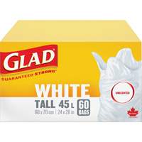 Sacs &agrave; ordures hauts 45 L sans parfum, R&eacute;gulier, 24" la x 28" lo, Blanc R.M.G. Prévention