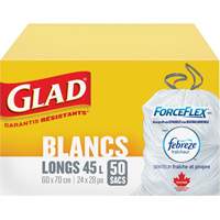 Sacs &agrave; ordures hauts 45 L avec Febreze, R&eacute;gulier, 24" la x 28" lo, Blanc R.M.G. Prévention