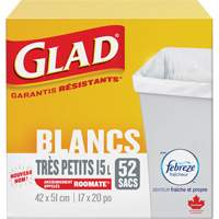 Tr&egrave;s petits sacs &agrave; ordures 15 L avec Febreze, R&eacute;gulier, 17" la x 20" lo, Blanc R.M.G. Prévention