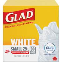 Petits sacs &agrave; ordures 25 L avec Febreze, R&eacute;gulier, 20" la x 20" lo, Blanc R.M.G. Prévention