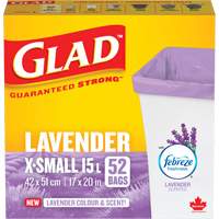 Glad&reg; Lavender Coloured & Scented Bags, Strong, 17" W x 20" L, Purple, 15 L (3.96 Gal.) Capacity R.M.G. Prévention