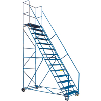 CSA-Certified Rolling Step Ladder with Locking Step, 14 Steps, 30" Step Width, 128" Platform Height, Steel R.M.G. Prévention