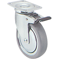 Zinc Plated Caster, Swivel with Brake, 4" (101.6 mm), Rubber, 200 lbs. (91 kg.) R.M.G. Prévention