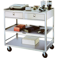 Stainless Steel Equipment Stands, 300 lbs. Capacity, Stainless Steel, 20"/20-1/8" x W, 35" x H, 37"/36-3/8" D, Knocked Down, 2 Drawers R.M.G. Prévention