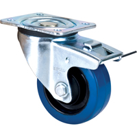 Roulette bleue, Pivotant avec frein, 4" (101,6 mm), Caoutchouc, 350 lb (158,8 kg) R.M.G. Prévention