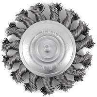 Brosse radiale &agrave; fils nou&eacute;s torsad&eacute;s mont&eacute; sur mandrin, Dia. 3", Fils 0,02", Arbre 1/4", Acier inoxydable R.M.G. Prévention