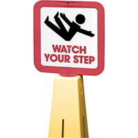 "Watch Your Step" Traffic Cone Message Label, Adhesive, English with Pictogram R.M.G. Prévention