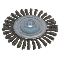 Brosses &eacute;conomiques &agrave; fil nou&eacute;s &agrave; haute vitesse pour cordons de soudure, Dia. 5", Fils 0,02", Arbre 5/8"-11, Acier R.M.G. Prévention