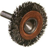 Brosses mont&eacute;es &agrave; fils cr&ecirc;p&eacute;s circulaires, 1-1/2", Fils 0,005", Tige 1/4" R.M.G. Prévention