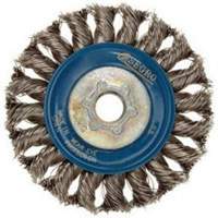 Full Cable Twist Wire Wheel, 5" Dia., 0.02" Fill, 5/8"-11 Arbor, Stainless Steel R.M.G. Prévention